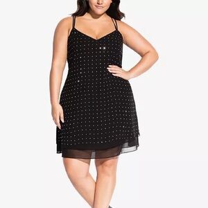 City Chic Studded Fit & Flare Black Mini Dress Women’s XL/22 Plus Size